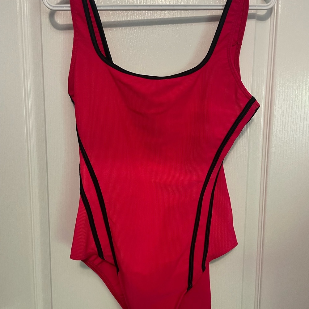 Red One-Piece Swimsuit with Black Trim 14 C/D Tall